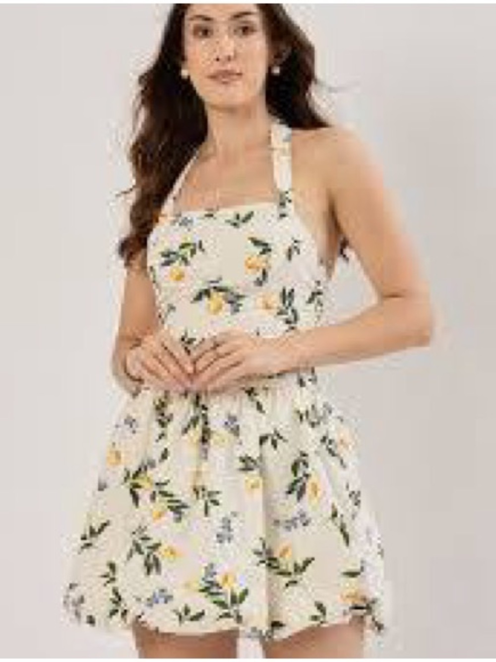 NWT Sim & Sam Lemon Print Halter Fit & Flare Linen Blend Dress Size L